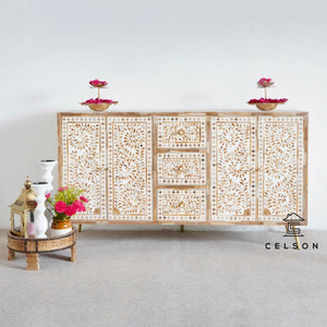 Ummaro_Wood Inlay Sideboard with 3 Drawers & 2 Door