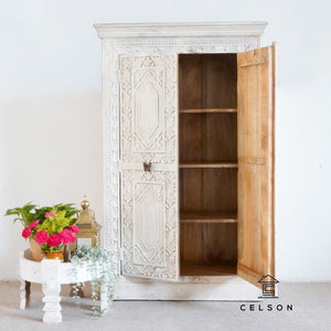 Gia_Hand Carved Indian Wood Tall Almirah_Cupboard_Height 145 cm