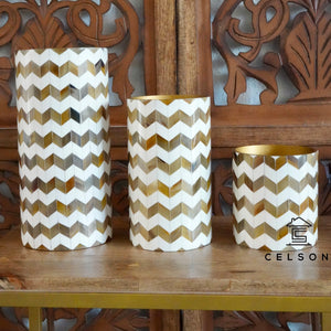 Susan _Horn Inlay Flower Vase_Brown with chevron pattern