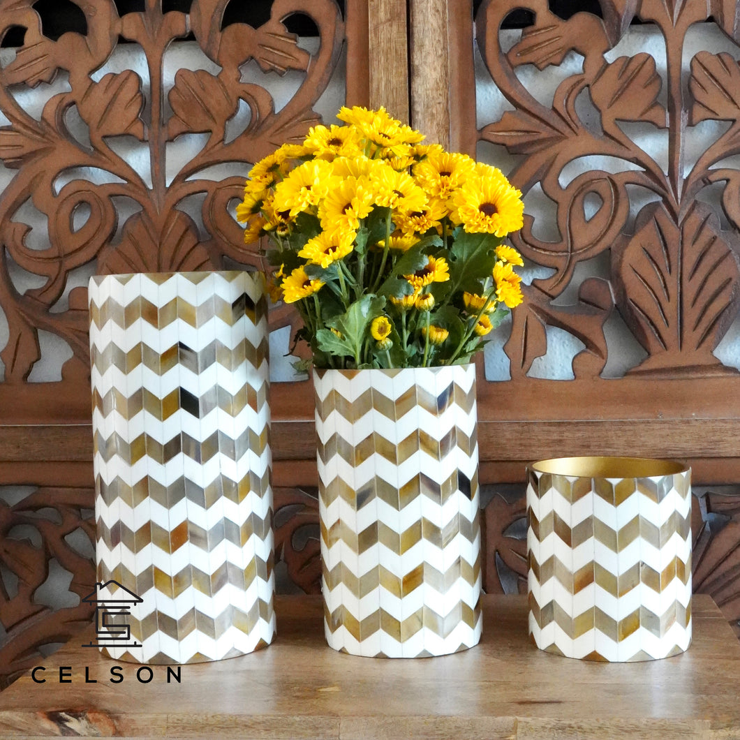 Susan _Horn Inlay Flower Vase_Brown with chevron pattern