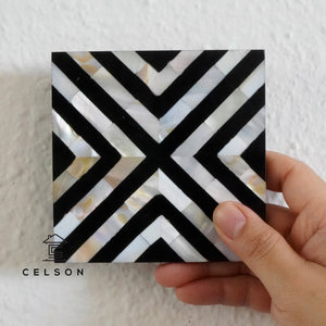 Chevron Pattern Mother of pearl  Inlay Coaster