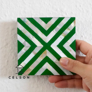 Chevron Pattern Mother of pearl  Inlay Coaster