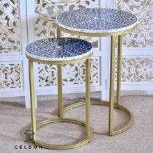 Load image into Gallery viewer, Kelvin_ Mother of Pearl Inlay Nesting Side Table Set of 2_Available in different colors
