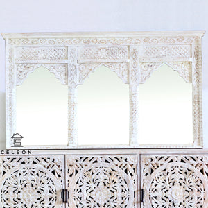 Dimsy_Solid Indian Wood Hand Carved 3 Arch Mirror