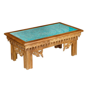 Travis_Solid Wooden Carved Coffee Table with Glass Top_120 cm