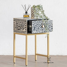 Load image into Gallery viewer, Suzy Bone Inlay Bed Side Table with Metal Stand
