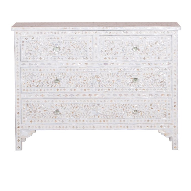 Pearla Mother of Pearl Inlay Chest of Drawer with 4 Drawers_ 104 cm Length