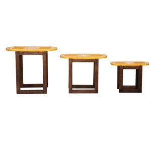 Kala_ Solid Wood Hand Painted Nesting Table_Oval shape nesting table
