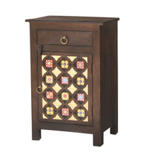 Load image into Gallery viewer, Heera Hand Carved Multi Color tIle Bed Side Table with 1 Door and 1 Drawer
