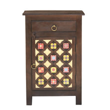 Load image into Gallery viewer, Heera Hand Carved Multi Color tIle Bed Side Table with 1 Door and 1 Drawer
