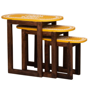 Kala_ Solid Wood Hand Painted Nesting Table_Oval shape nesting table