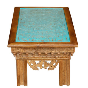 Travis_Solid Wooden Carved Coffee Table with Glass Top_120 cm