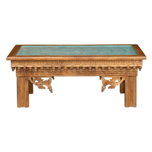 Travis_Solid Wooden Carved Coffee Table with Glass Top_120 cm