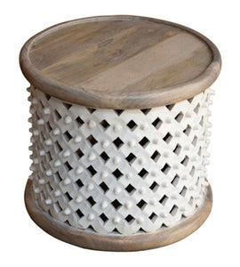 Claire_ Solid Mango Wood Hand Carved Jali Side Table