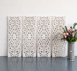 Diva_Wooden Carved Wall Panel_92 x 30 cm_White with Gold