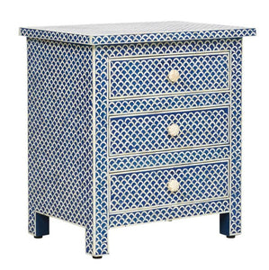 Saul X Bone Inlay Bed Side table with 3 drawers