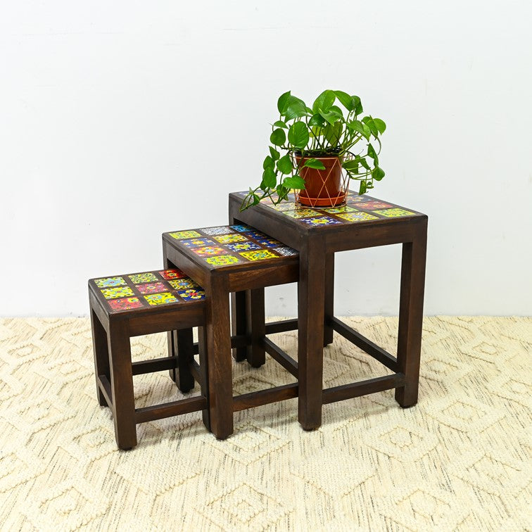 Freya Solid Wood Painted Nesting Table Set of 3