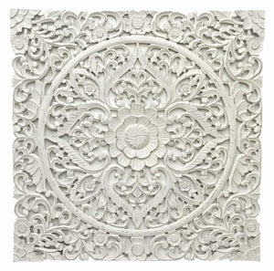 Kate _Wooden Carved Square Wall Panel_90 x 90 cm_White Washed