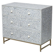Load image into Gallery viewer, Noni_ Bone Inlay Chest of Drawer with 3 Drawers in Grey with Gold Leg_ 100 cm Length
