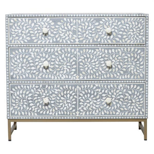 Noni_ Bone Inlay Chest of Drawer with 3 Drawers in Grey with Gold Leg_ 100 cm Length