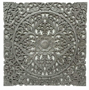 Emily Grey_Wooden Carved Square Wall Panel_90 x 90 cm_Grey Finish
