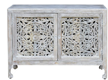 Load image into Gallery viewer, Jim_Solid Indian Wood Side Board with Carved Doors_Buffet_Cabinet_ 112 cm Length
