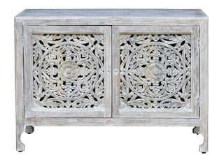 Jim_Solid Indian Wood Side Board with Carved Doors_Buffet_Cabinet_ 112 cm Length