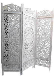 Yenfer_Wooden Carved Screen 3 Panel_Room Divider_Distressed Finish