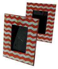 Load image into Gallery viewer, Ellen_Zig Zag Pattern Bone Inlay Photo Frame in Rust Color
