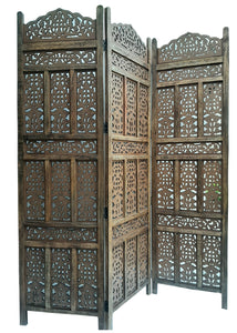 Mark_Wooden Carved Screen 3 Panel_Room Divider_Brown Finish