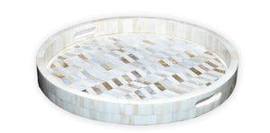 Velda Mother of Pearl Inlay Chevron Pattern Tray _Dia 45 cm