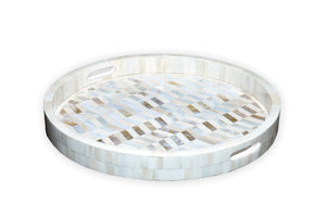 Velda Mother of Pearl Inlay Chevron Pattern Tray _Dia 45 cm