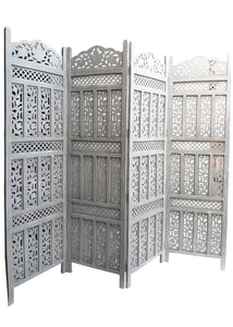 Lois_ Wooden Carved Screen 4 Panel_Room Divider_Grey Finish