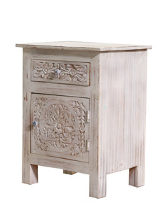 Diane Hand Carved Bed Side Table 1 Door and 1 Drawer