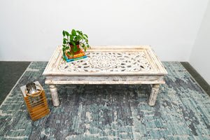 Lily_Solid Wooden Carved Coffee Table with Glass Top