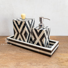 Load image into Gallery viewer, Samuel Bone Inlay Vanity Accessories_Bathroom Set of 3 in Stripe Pattern
