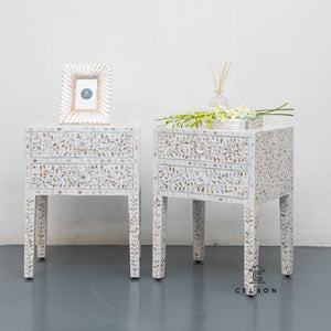 Affia_Mother of Pearl Bed Side Table with 2 Drawers