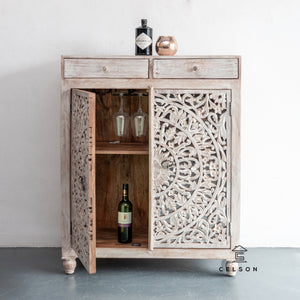 Rory_Hand Carved Bar Cabinet_White washed