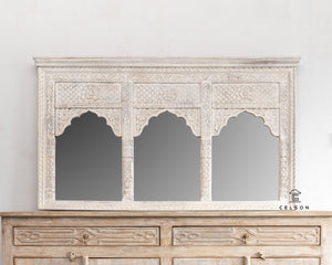 Dimsy_Solid Indian Wood Hand Carved 3 Arch Mirror