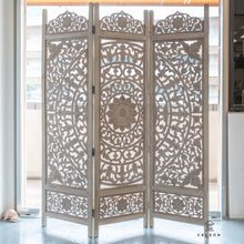 Load image into Gallery viewer, Yenfer_Wooden Carved Screen 3 Panel_Room Divider_Distressed Finish
