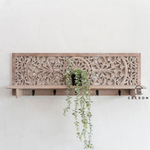 Load image into Gallery viewer, Debra_Hand Carved Wall Shelve with hooks_available in 4 colors
