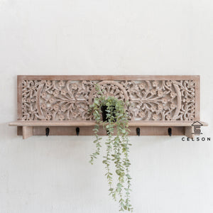 Debra_Hand Carved Wall Shelve with hooks_available in 4 colors