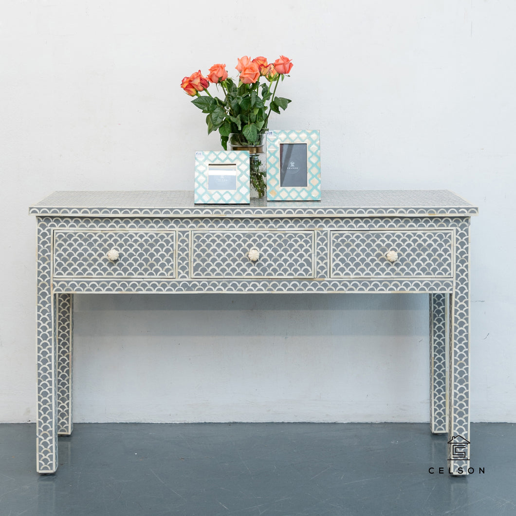 Sebba Bone Inlay Console Table with 3 Drawers_Vanity Table_130 cm
