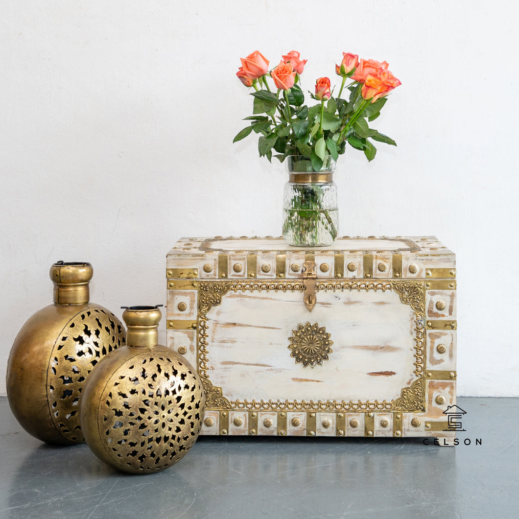 Camila Solid Wood Brass fitted Trunk_Storage Trunk_Bench_Pitara