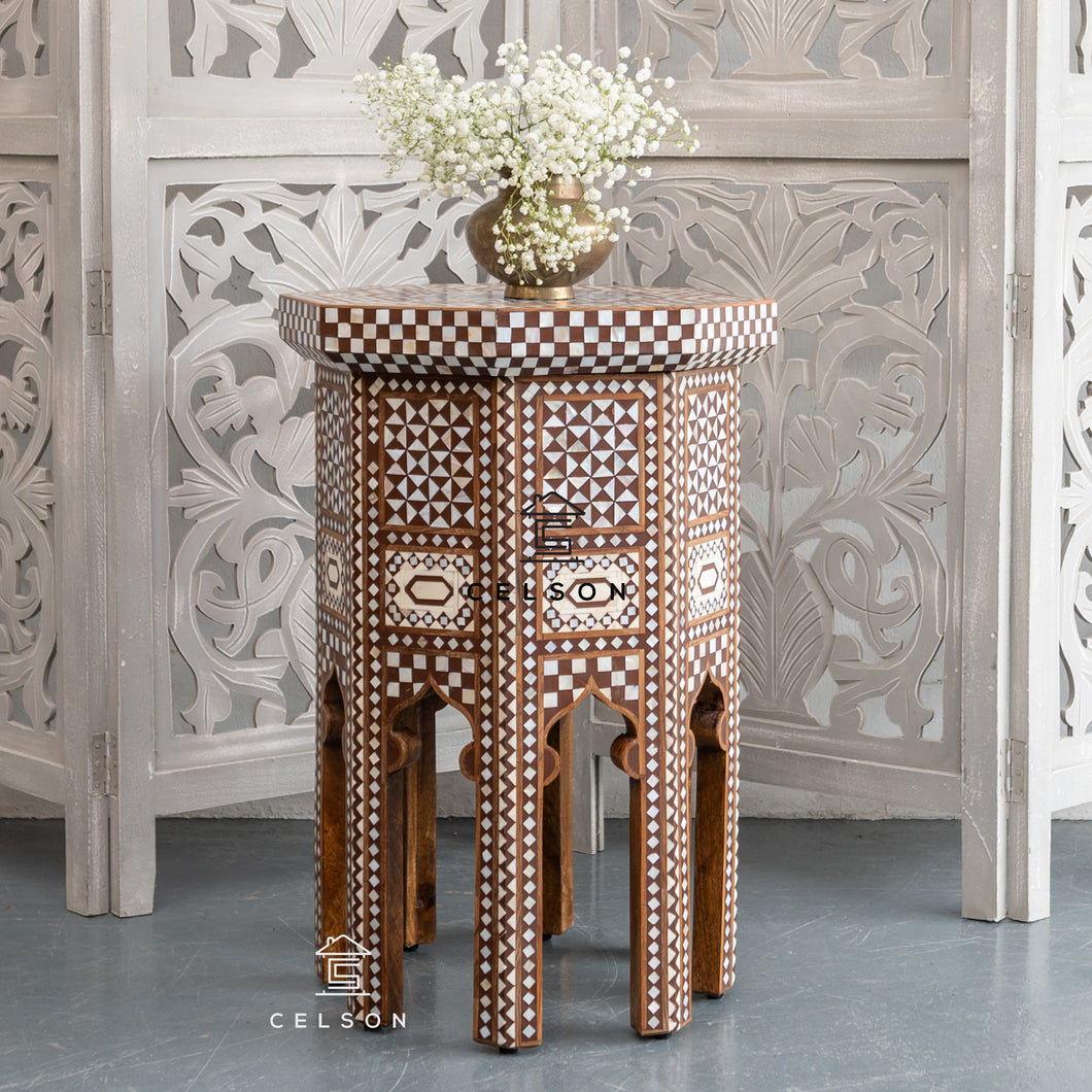 Reham _ Hand inlaid Solid Indian Wood Side Table