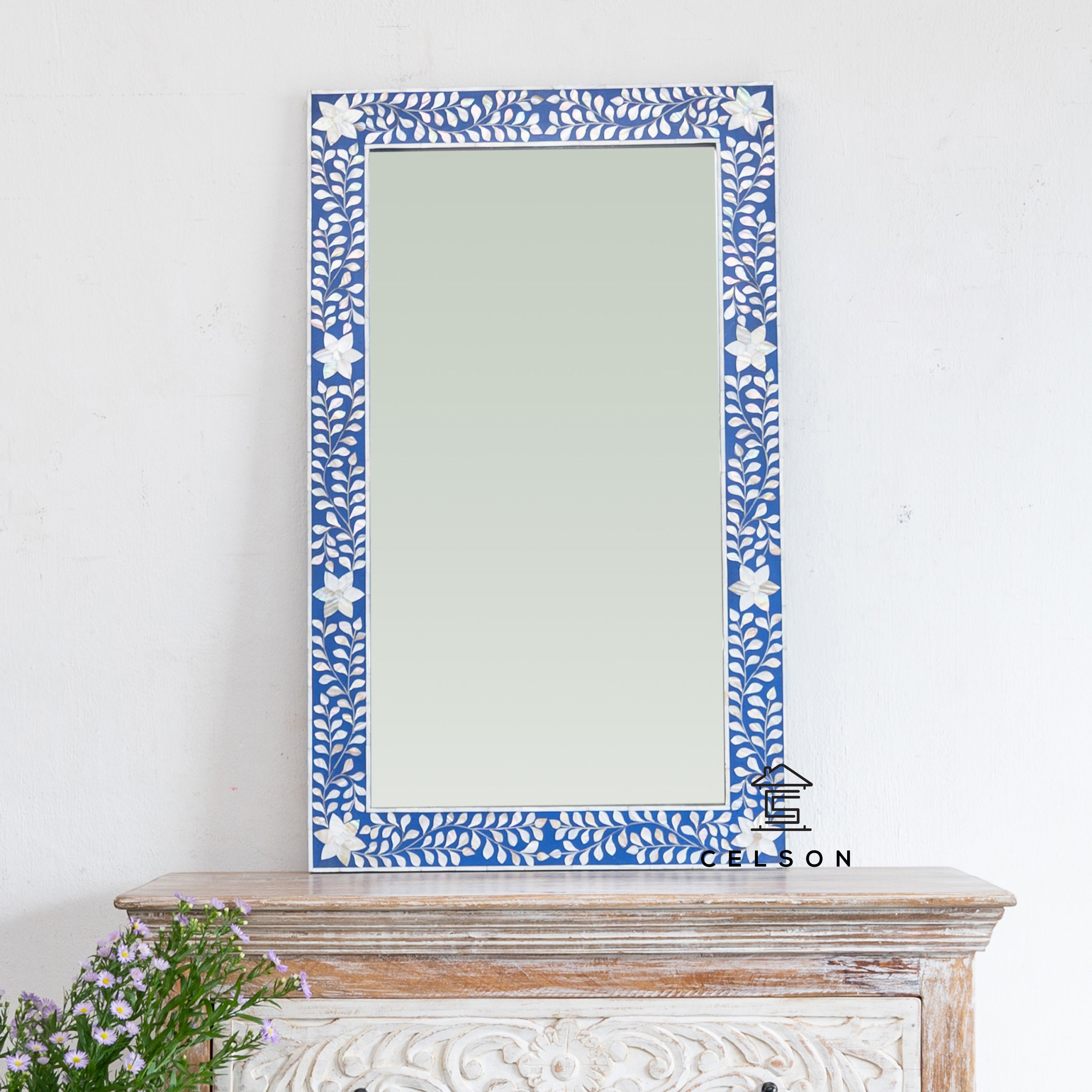 Heidi Mother of Pearl Inlay Mirror with Floral Pattern_60 x 100 cm 