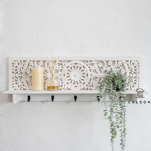 Load image into Gallery viewer, Debra_Hand Carved Wall Shelve with hooks_available in 4 colors

