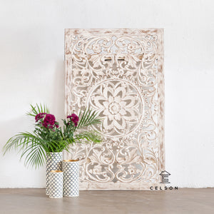 Bekka_Indian Wood Hand Carved Wall Panel_Carved Head Board