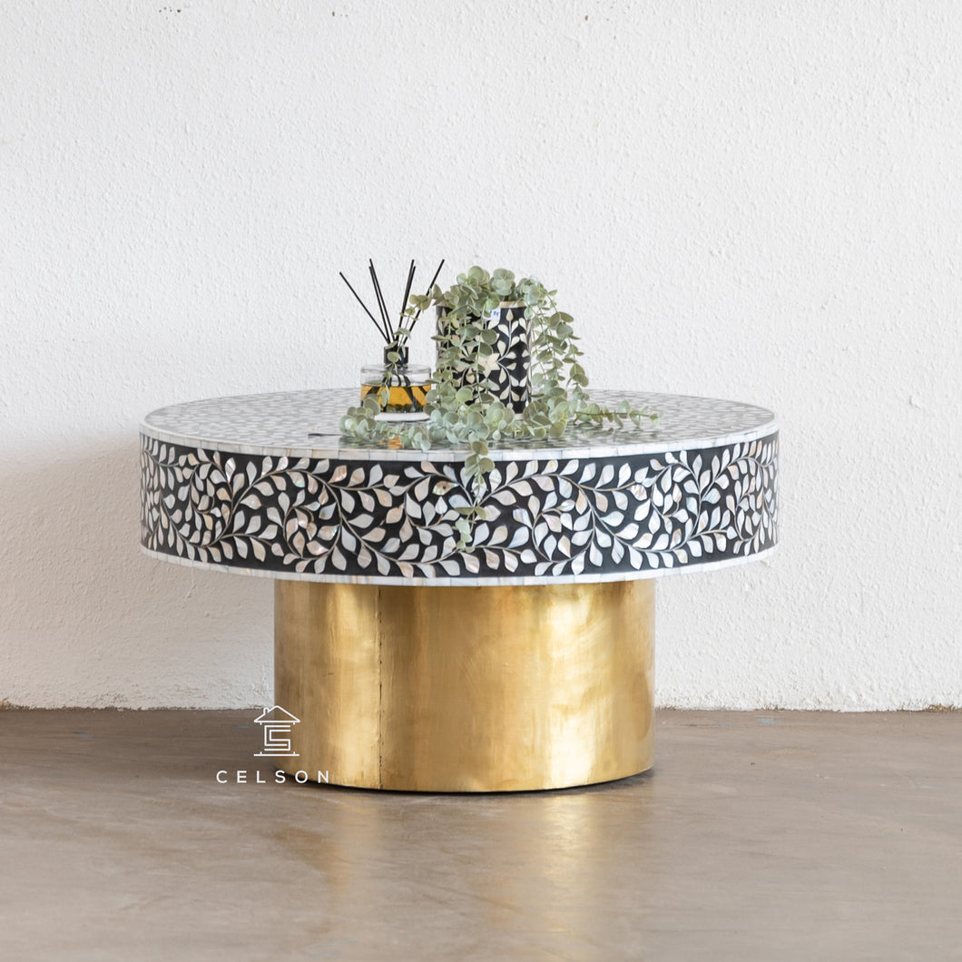 Azra_Round Mother of Pearl Coffee Table with brass Base