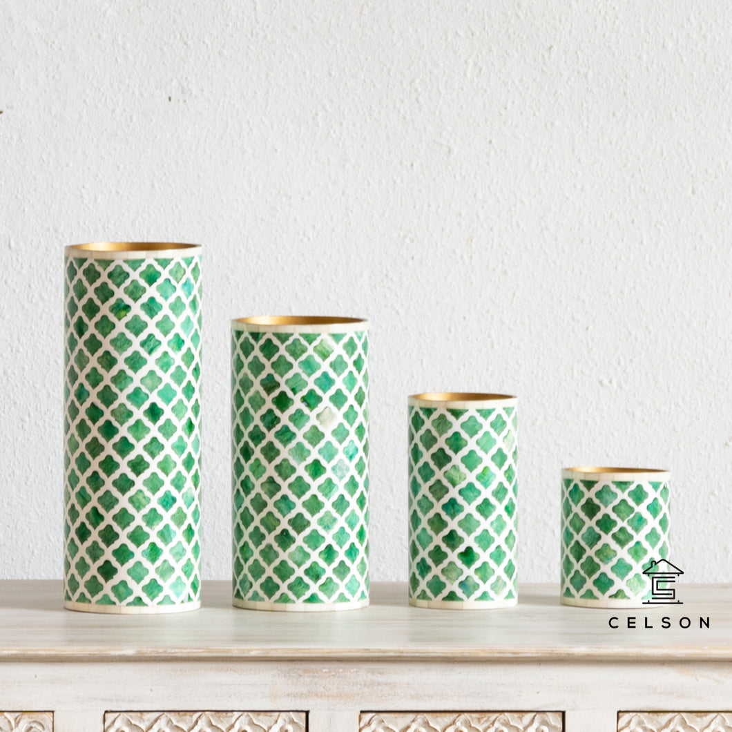 Farida_Bone Inlay Flower Vase_Green with Moroccan pattern